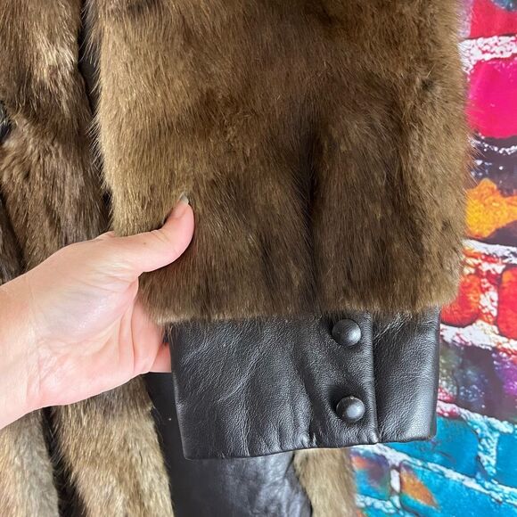 Vintage CIMA Canadian Indian Mink Art Fur Leather Patchwork Coat Medium Large - Picture 10 of 10